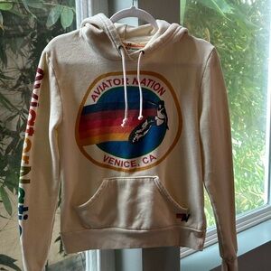 Aviator Nation Cream Hoodie with Multicolor Logo